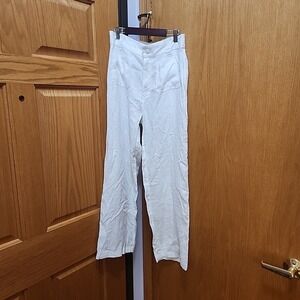 Nicole Miller 100% Linen White Pants Size 6 Wide Leg Front Pockets